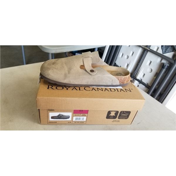 ROYAL CANADIAN WOMANS TAN SUEDE CLOGS. SIZE 11. RETAIL $39.99