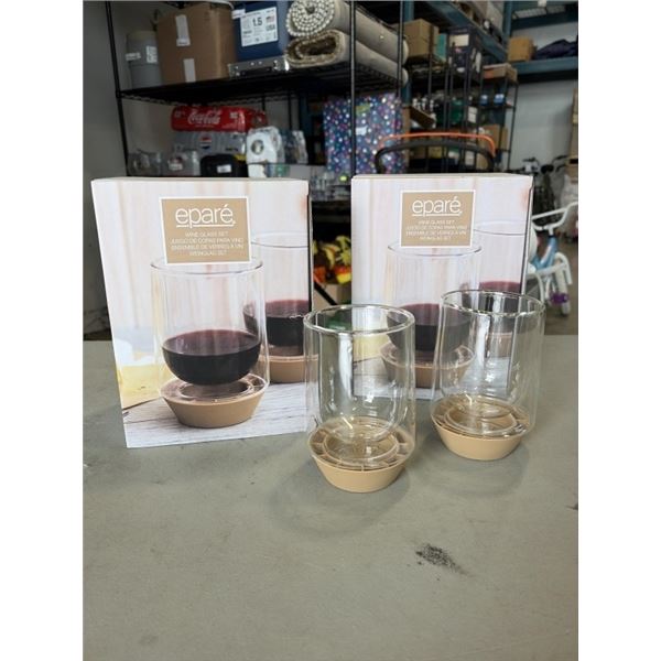 BRAND NEW SET OF 4 EPARE 10OZ WINE GLASS SET, DUAL WALL INSULATED GLASS RETAIL TOTAL $102