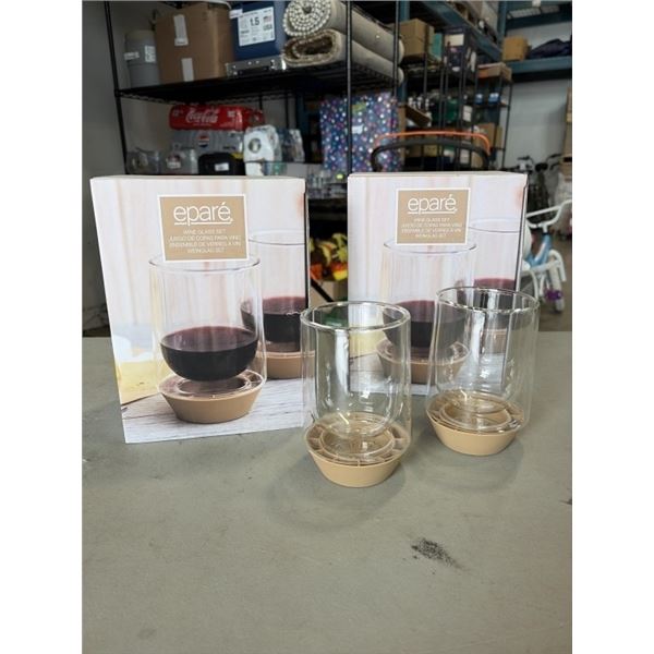 BRAND NEW SET OF 4 EPARE 10OZ WINE GLASS SET, DUAL WALL INSULATED GLASS RETAIL TOTAL $102