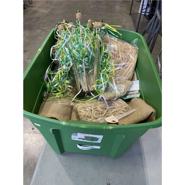 TOTE FULL OF WINE CORKS, BURLAP AND CUSTOM MADE CORK TABLE DECOR