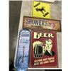 Image 3 : TRAY OF VINTAGE SIGNS AND STANLEY PARK BREWERY WOODEN BEER CRATE