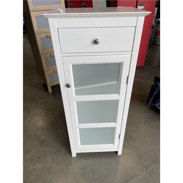 WHITE GLASS DOOR STORAGE CABINET