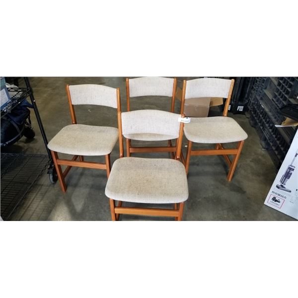 4 MCM SOLID TEAK, MADE IN DENMARK SITTING CHAIRS.