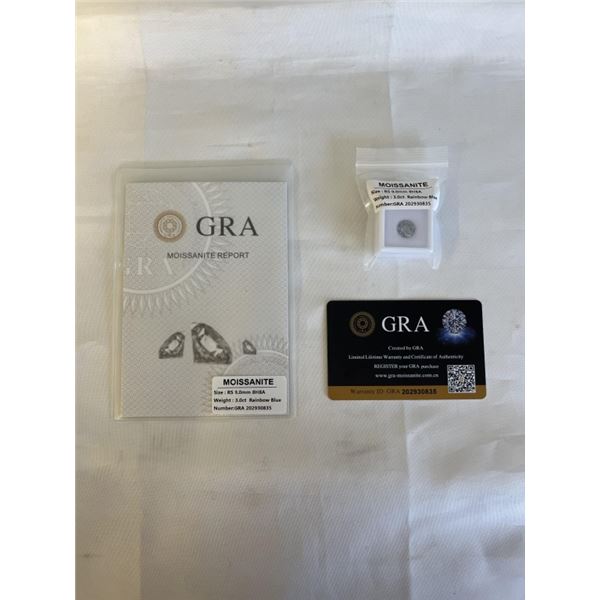NEW 3.0CT RAINBOW BLUE MOISSANITE GEMSTONE, ROUND BRILLIANT CUT, VVS1, GRA REPORT - RETAIL $1620