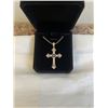 Image 1 : NEW 18K GOLD PLATED 48.0MM SIMULATED DIAMOND (CZ) CROSS NECKLACE, 17" LONG