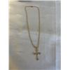 Image 3 : NEW 18K GOLD PLATED 48.0MM SIMULATED DIAMOND (CZ) CROSS NECKLACE, 17" LONG