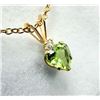 Image 1 : 10KT YELLOW GOLD NATURAL PERIDOT WITH CZ HEART PENDANT WITH BRASS GOLD PLATED CHAIN, RETAIL $400.00.