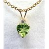Image 3 : 10KT YELLOW GOLD NATURAL PERIDOT WITH CZ HEART PENDANT WITH BRASS GOLD PLATED CHAIN, RETAIL $400.00.