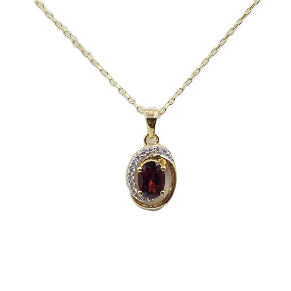 GOLD PLATED STERLING SILVER NATURAL GARNET PENDANT WITH BRASS GOLD PLATED CHAIN, W/A $550.00. GARNET