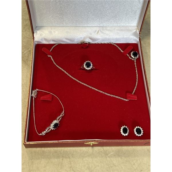 CASED NECKLACE, EARRING, BRACELET AND RING SET