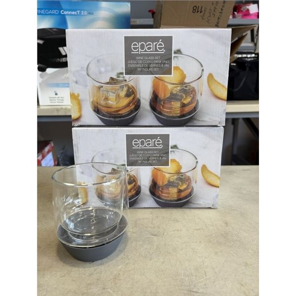 SET OF 4 NEW EPARE 8OZ WINE GLASSES SET, DUAL WALL INSULATED GLASS RETAIL $45 EACH, TOTAL $90