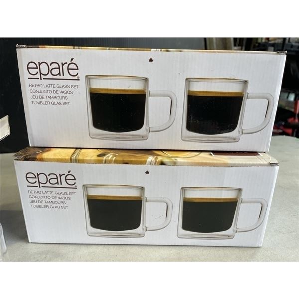 BRAND NEW SET OF 4 EPARE RETRO LATTE GLASS SET, DUAL WALL INSULATED GLASS RETAIL $46 EACH,  TOTAL $9