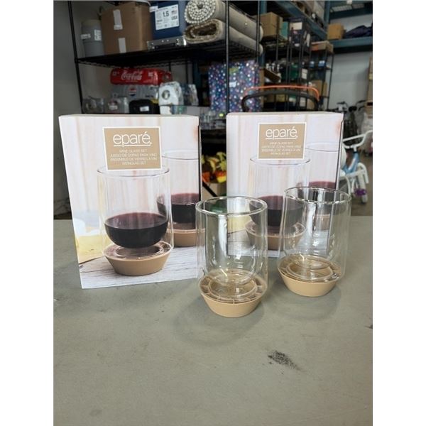 BRAND NEW SET OF 4 EPARE 10OZ WINE GLASS SET, DUAL WALL INSULATED GLASS RETAIL TOTAL $102