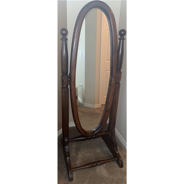 Wooden Cheval Oval Standing Mirror with Turned Posts