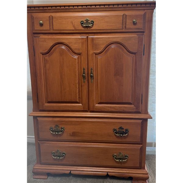 Solid Wood Armoire with Brass Hardware and Three Drawers