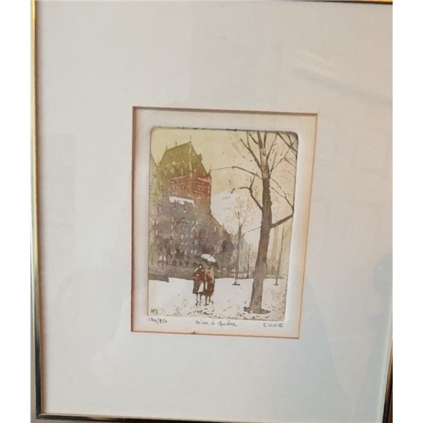 Alain Lacaze Etching "Hiver à Québec" 129/250 Signed and Framed
