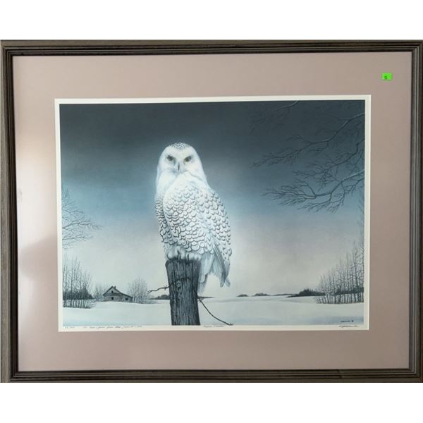 Signed Limited Edition Prairie Visitor Snowy Owl Print by G.H. Halliburton