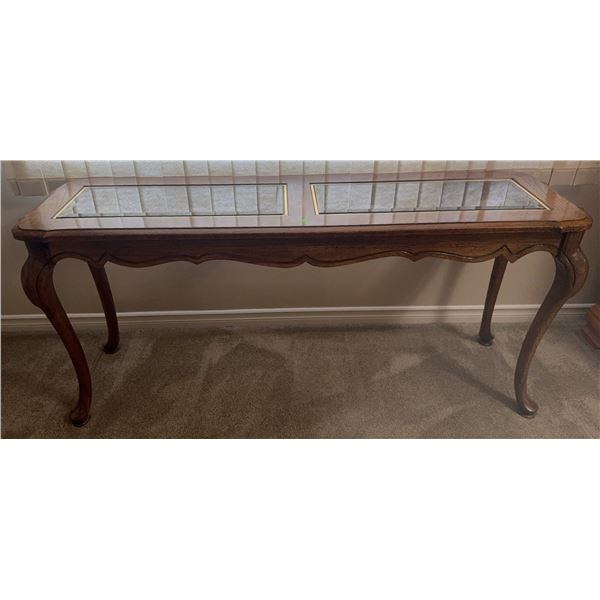 Wood and Glass Display Console Table with Cabriole Legs