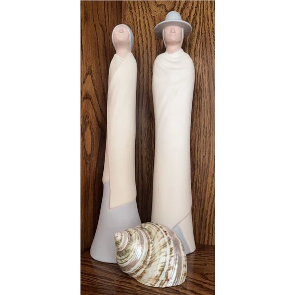 Porcelain Figurines with Shell Accent