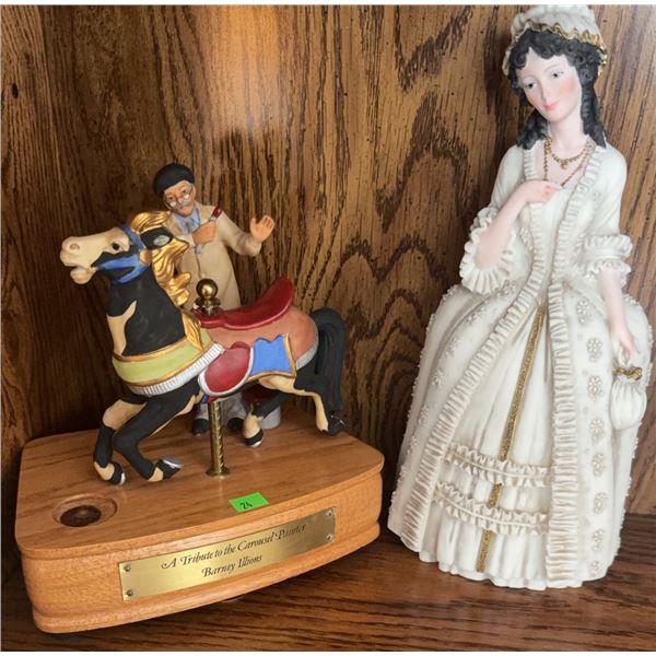 Barney Illions Carousel Painter Tribute Music Box and Italian Porcelain Figurine