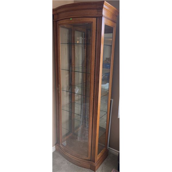 Oak and Glass Curio Display Cabinet with Five Glass Shelves