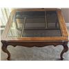 Image 3 : Glass Top Oak Wood Coffee Table with Partitioned Panels and Cabriole Legs