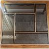 Image 5 : Glass Top Oak Wood Coffee Table with Partitioned Panels and Cabriole Legs