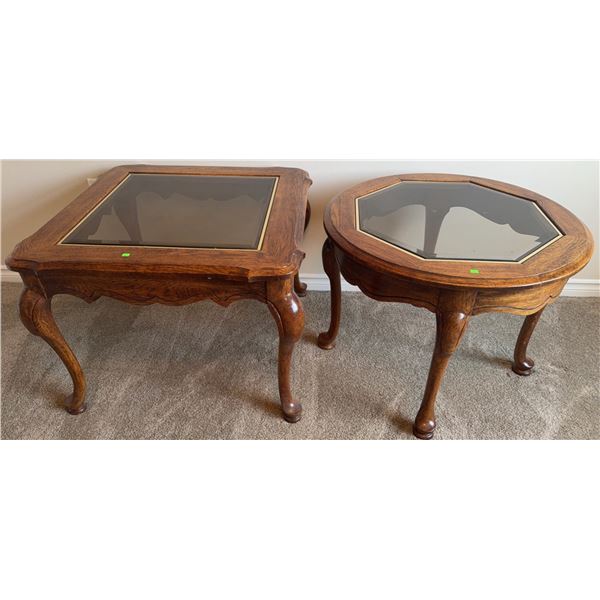 Glass Top Wood Occasional Tables with Cabriole Legs