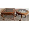 Image 1 : Glass Top Oak Wood Occasional Tables with Cabriole Legs
