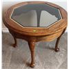 Image 4 : Glass Top Oak Wood Occasional Tables with Cabriole Legs