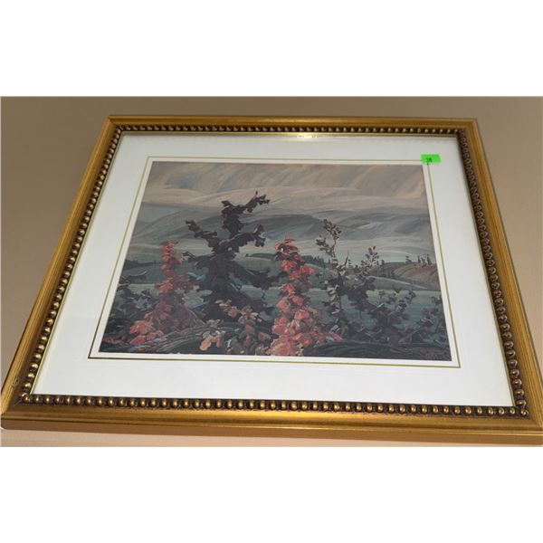 Framed Landscape Print with Gold Beaded Frame and Matted Border