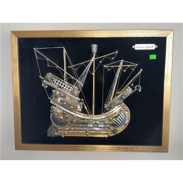 Framed Mixed Metal Wall Sculpture of Sailing Ship by Cabanas-Tojo II