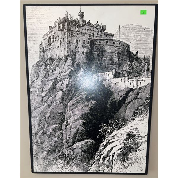 Framed Black and White Castle Illustration Print