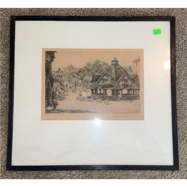 Framed Etching "Dunster (Somerset)" by Henry S. Walker