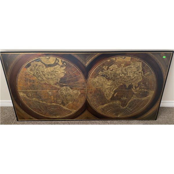 Framed World Map Print with Dual Hemisphere Design