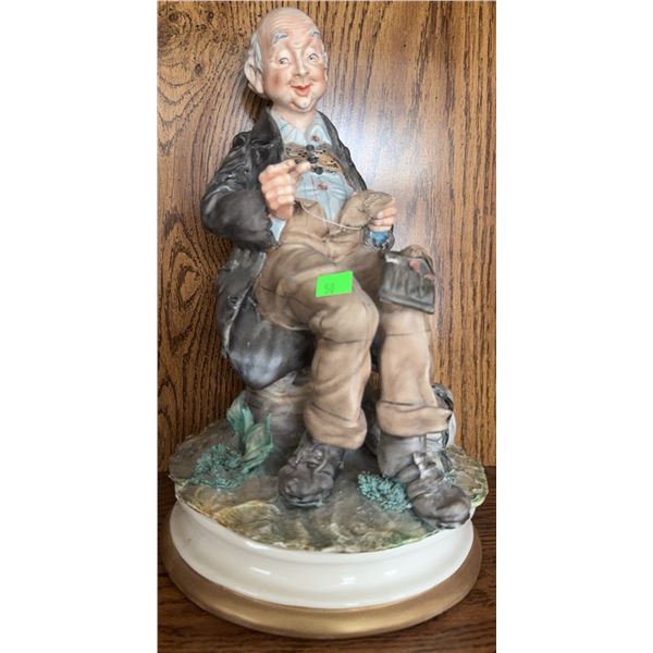 Capodimonte-Style Porcelain Figurine of Elderly Man Sewing, Marked Italy