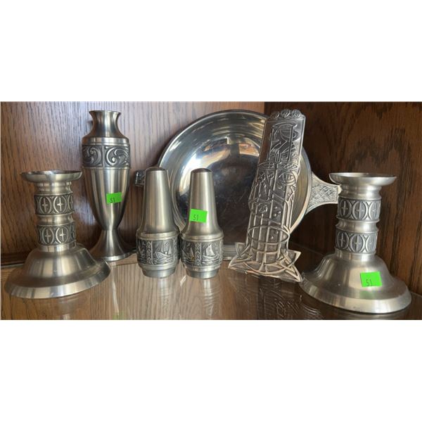 Norwegian Pewter Tableware Collection with Embossed Designs
