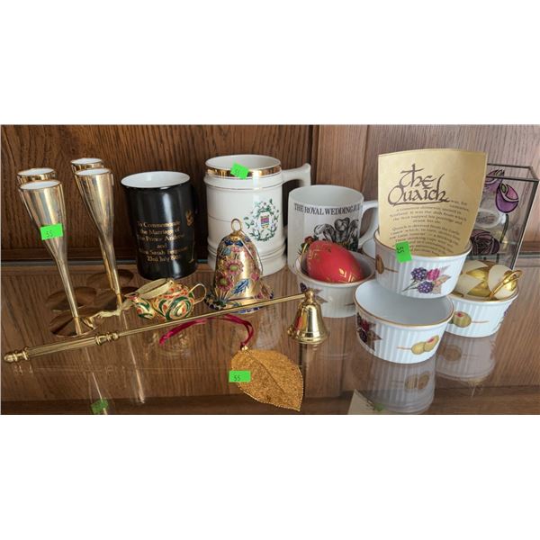 Decorative and Collectible Mugs, Ornaments, Brass Flutes, and Cups