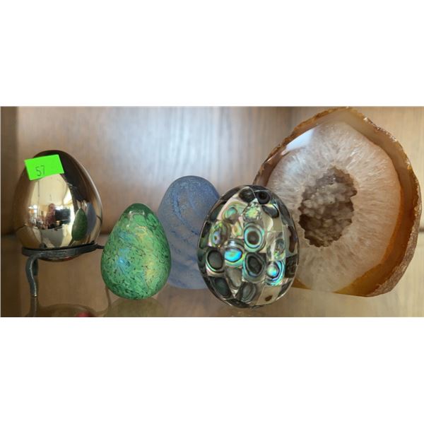 Decorative Egg Figurines and Geode Slice