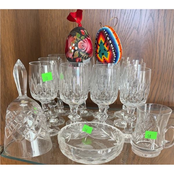 Crystal Bell, Cut Crystal Glassware, Beaded Egg, and Painted Egg Group