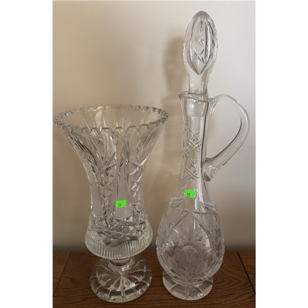 Cut Glass Crystal Vase and Decanter with Stopper