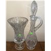 Image 3 : Cut Glass Crystal Vase and Decanter with Stopper