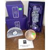 Image 1 : Edinburgh Crystal 'Classical' Clock, Bagpiper Figure, and Engraved Paperweight Set