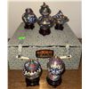 Image 1 : Five Chinese Cloisonné Lidded Jars on Stands with Decorative Storage Box