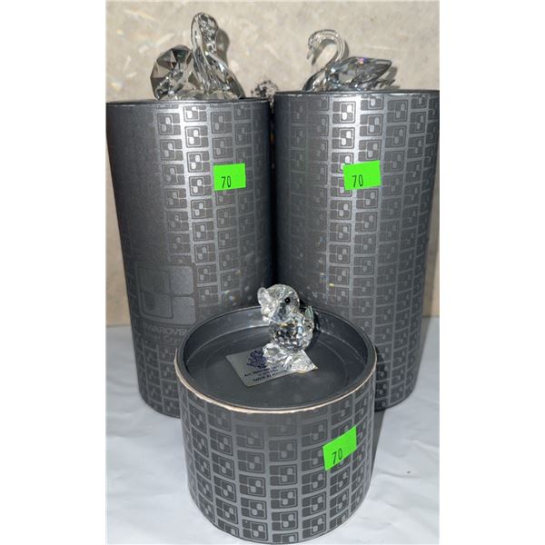 Swarovski Crystal Swan and Duck Figurines with Original Cylindrical Boxes