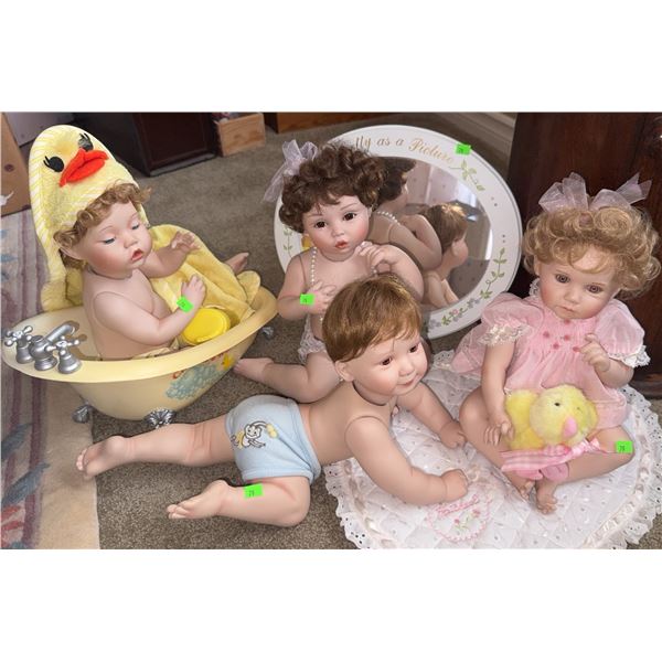Porcelain Baby Dolls Set with Accessories and Bathtub