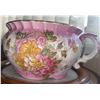 Image 2 : Wooden Washstand Cabinet with Floral Ceramic Pitcher and Bowl
