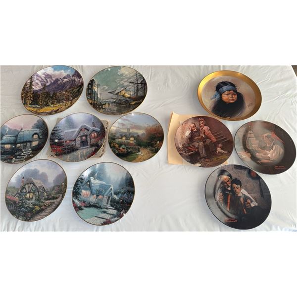 11 Decorative Collector Plates Featuring Cottages, Norman Rockwell and Indigenous Portrait