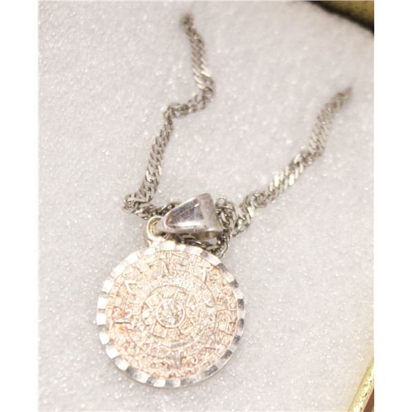 SILVER TONED AZTEC MEDALLION NECKLACE