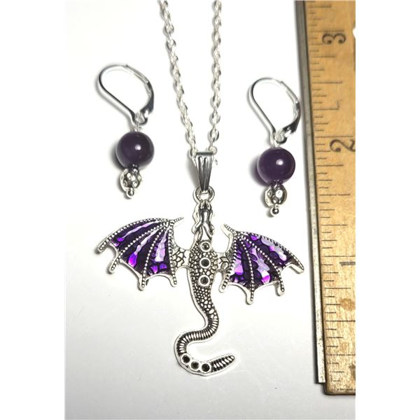 2)  SILVER TONE DRAGON WITH PURPLE